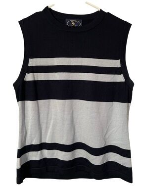 Chelsea Campbell Women’s Sz Medium Petite Sleeveless Sweater Navy Blue 100% Silk
